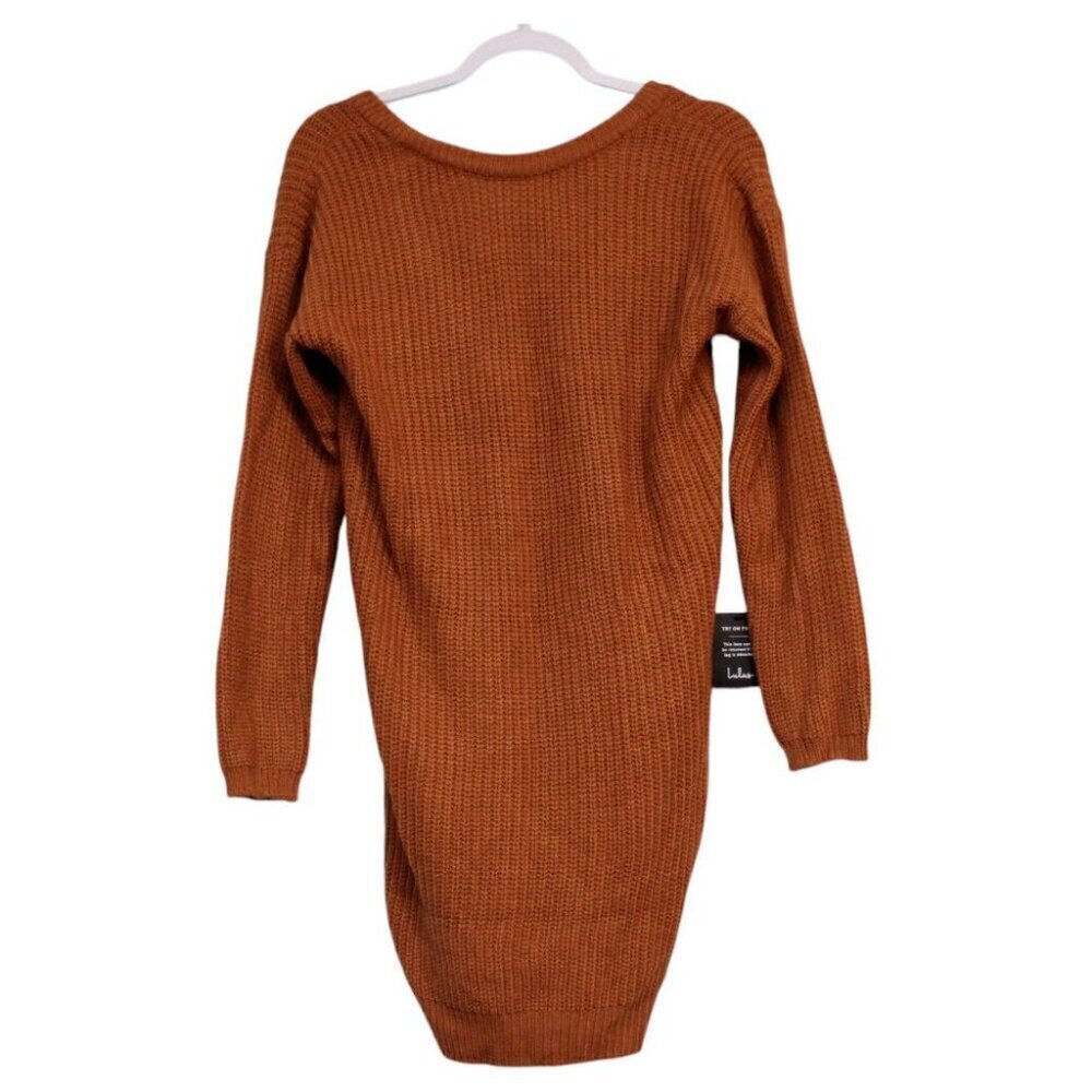 NWT Lulus Sweater Dress Size XS Brown Bodycon Knit Mini Boho Preppy Long Sleeve